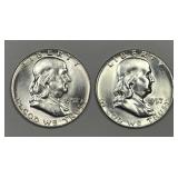 1957 Franklin Silver Half Pair Uncirculated BU