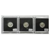 1928 P D S Mercury Silver Dime Trio Very Fine VF+