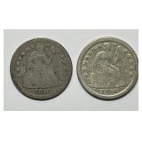 1858 & 1858-O Seated Liberty Silver Dime Pair