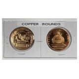 Two Different One Ounce Copper Art Rounds