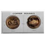 Two Different One Ounce Copper Art Rounds