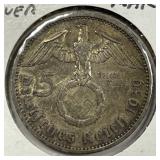 GERMANY: 1936-A Silver 5 Mark Hindenburg Issue