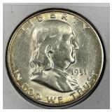 1951-S Franklin Silver Half Uncirculated BU