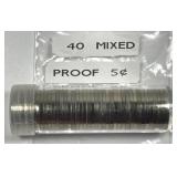 Roll of 40 Mixed Date Proof Jefferson Nickels