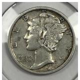 1918-D Mercury Silver Dime Extra Fine XF+