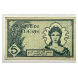 ALGERIA: 1942 5 Franc WW2 Currency Note