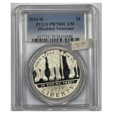 2010-W Disabled Vet Commem Silver $1 PCGS PR70