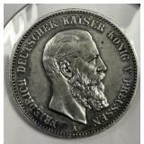 GERMANY PRUSSIA: 1888-A Silver 2 Mark UNC details