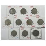 Ten Different Pre-1900 Liberty Head V Nickels