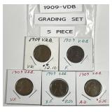 1909 VDB Lincoln Cent Grading Set VG to AU