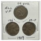 1909 Small Cent Type Set Indian & Lincoln VF