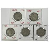 1883 Liberty Head V Nickel No CENTS Lot of 5 VF