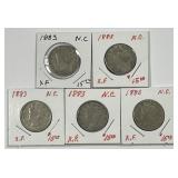 1883 Liberty Head V Nickel No CENTS Lot of 5 XF