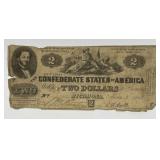 1862 $2 Confederate Note Battle Scene T-42