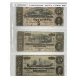 3 Different Confederate Notes $5 $10 $20