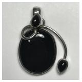 Black Onyx Cabochon Sterling Silver Pendant