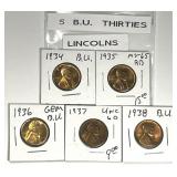 5 Lincoln Wheat Cents 1930