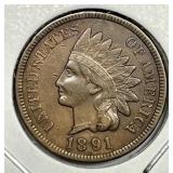 1891 Indian Head Cent About Uncirculated AU