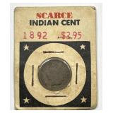 1892 Indian Head Cent in Vtg Dept Store Holder