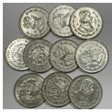 MEXICO: Lot of 10 Silver Mexican Un Pesos