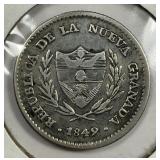 GRENADA: 1849 Silver 2 Reales Bogota Mint