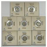 INDIA:  Lot of 8 Different Dated Silver 2 Annas