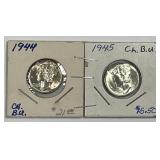 1944 & 1945 Mercury Silver Dime Pair BU