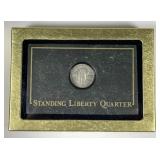 1927 Standing Lib. Quarter in Marble Paperweight