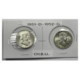 1951-D & 1952-D Franklin Silver Half Pair CH BU