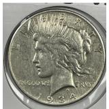 1934-S Peace Silver $1 Very Fine VF