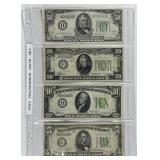 1934 Federal Reserve 4-Note Set $5 to $50