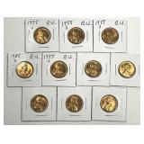 1955-S Lincoln Cent Lot of 10 Gem BU