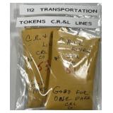112 Transportation Tokens from CR & L Lines