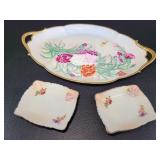 Vintage Porcelain Floral Tray and 2 Small Dishes