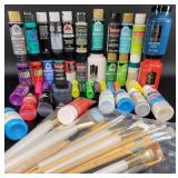 Large Paint and Paint Brush Lot Multiple Colors