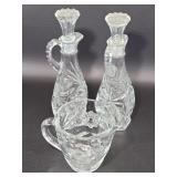 Glass Cut Oil/ Vinegar Bottles and Creamer