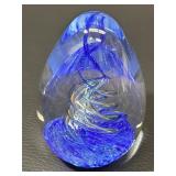 Glass Ornament Paperweight Blue Swirl