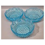 3 Small Vintage Imperial Hobnail Blue Glass Bowls