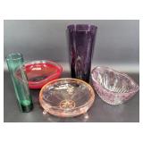 Multiple Colorful Glass Vases and Bowls