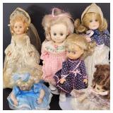 6 Vintage Dolls Porcelain Plastic Etc.