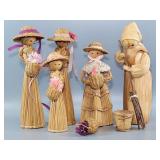 5 Vintage Straw Dolls