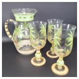 Tropical Palm Tree Pitcher and 3 Glasses