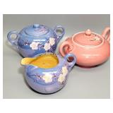 3 Hand Painted Lusterware Creamer & Sugar