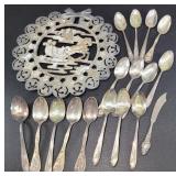 Silver Plated Spoons and Christmas Wreath