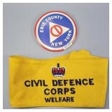 Vintage Civil Defense Armband and Pin