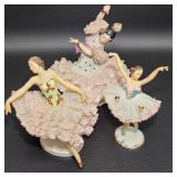 3 Vintage Alka Dresden Dancing Figurines