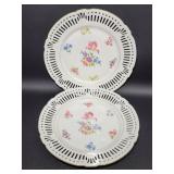 2 Vintage Floral Open Lace Plates