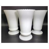 3 Vintage Urn Style Milk Glass Vases