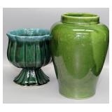 McCoy Green Vase and Hull Pedestal Planter