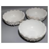 3 Westmoreland Old Quilt Milk Glass Dessert Cups